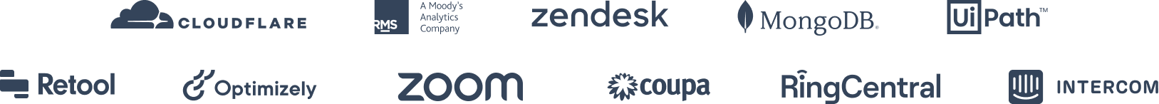 Cloudflare, RMS, Zendesk, MongoDB, UiPath, Retool, Optimizely, Zoom, Coupa, RingCentral, Intercom